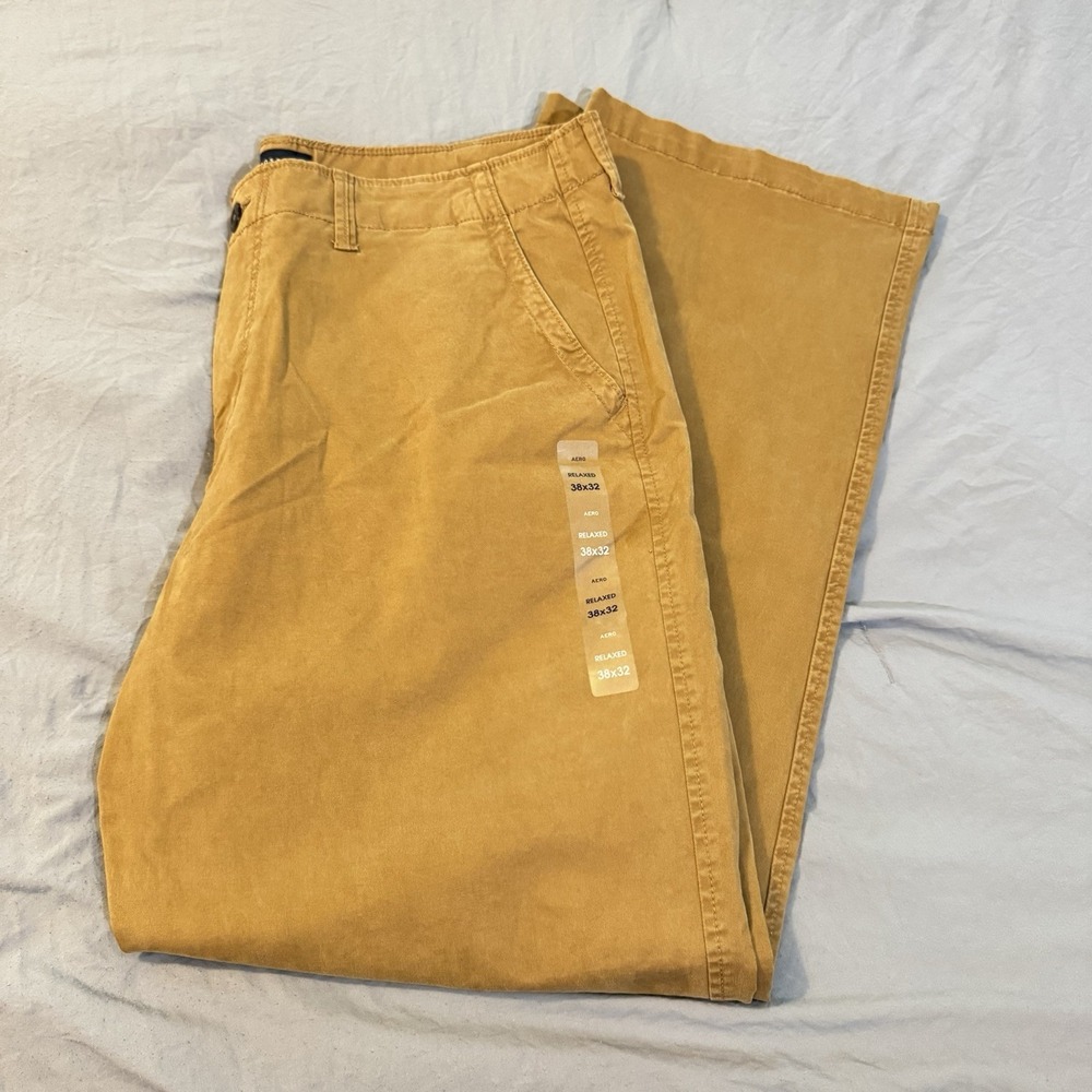 Aeropostale Pants Mens 38x32‎ Tan Relaxed Fit Flat Front Chino Normcore Stretch